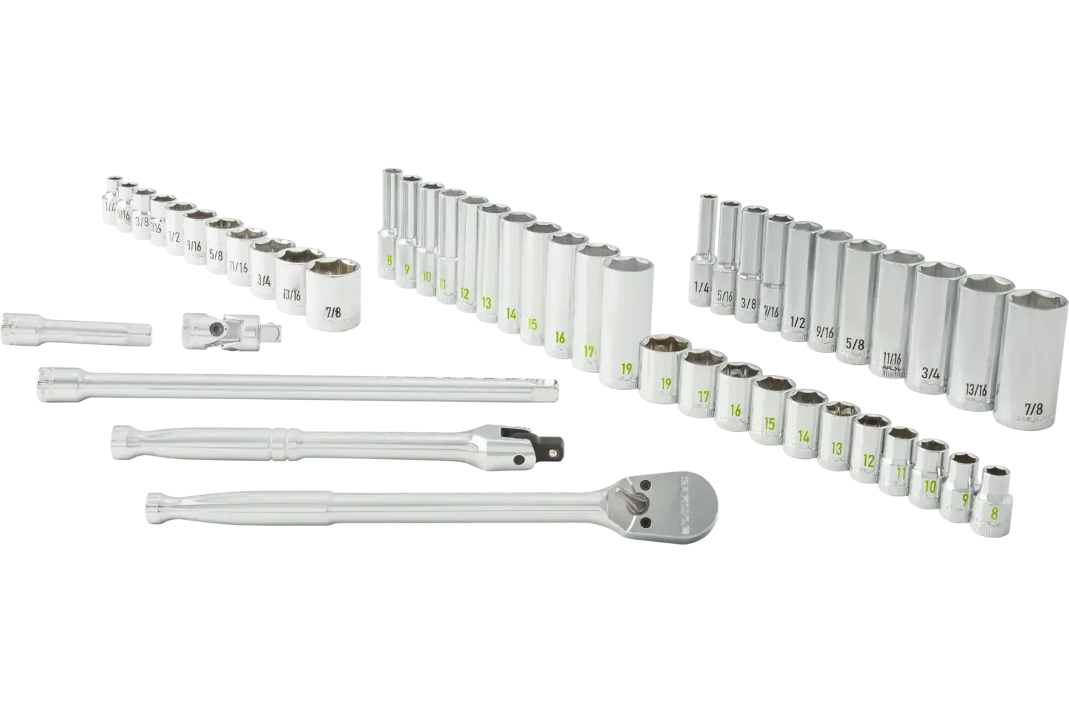 3/8 in. Drive Mixed Depths Chrome Socket and Ratchet Sets - SAE & Metric