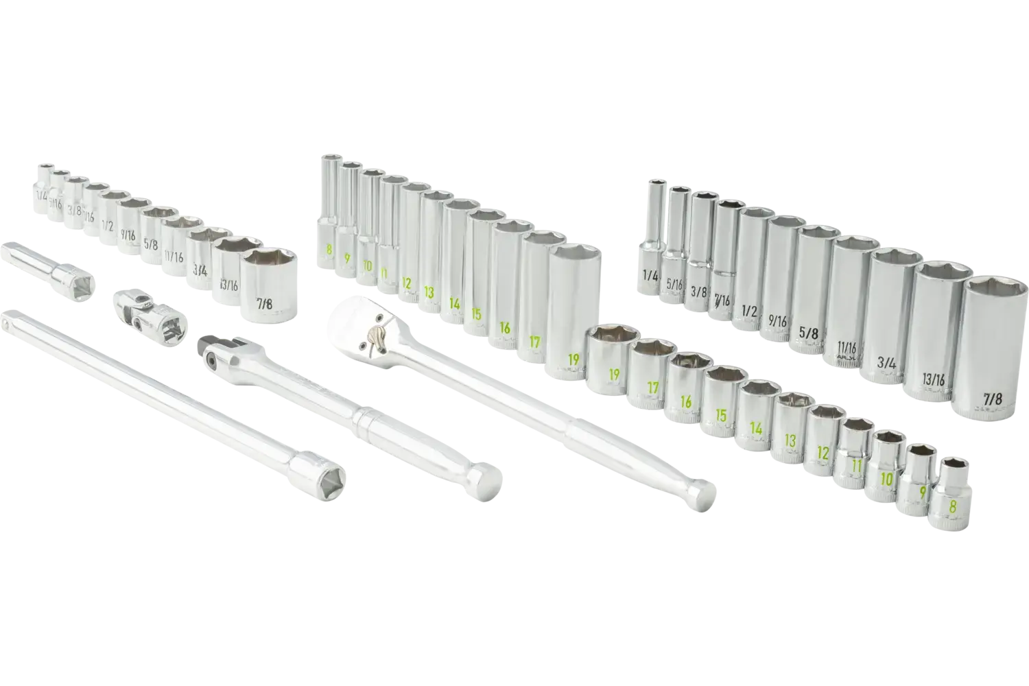 3/8 in. Drive Mixed Depths Chrome Socket and Ratchet Sets - SAE & Metric