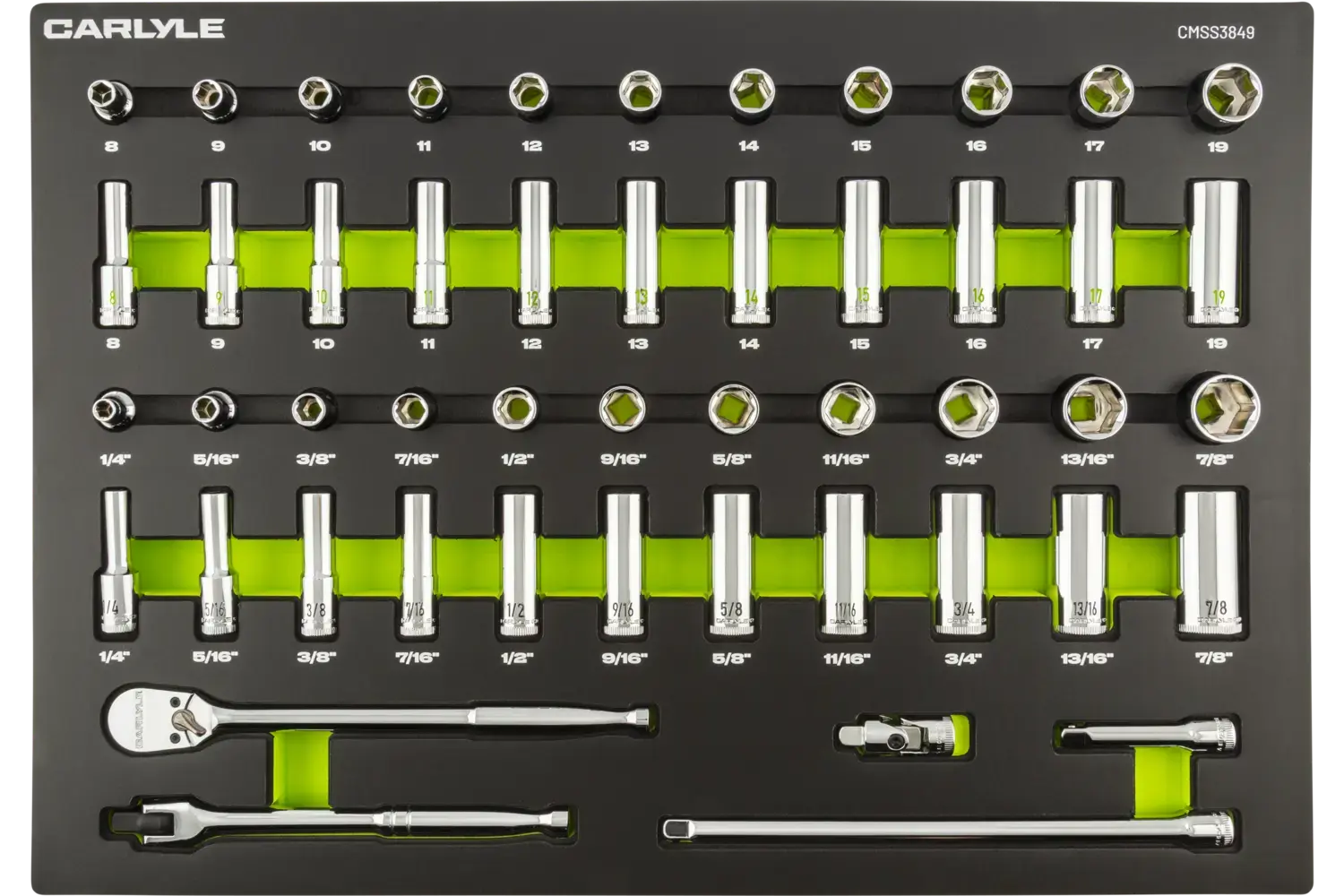 3/8 in. Drive Mixed Depths Chrome Socket and Ratchet Sets - SAE & Metric