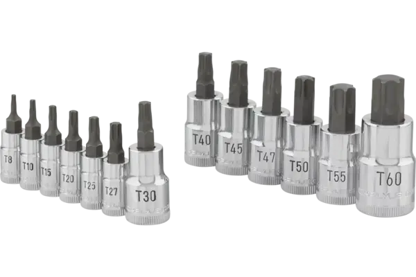 Multi-Drive Standard Depth Torx/Star Bit Chrome Socket Sets